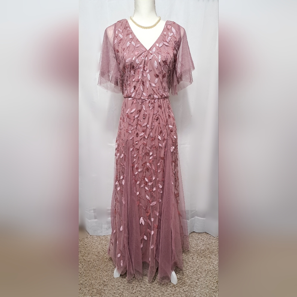 Soft Purple Maxi Dress Sparkling Floral Details Tulle Fabric